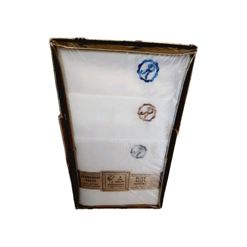 Vintage Men's Handkerchief Set of 3 Monogram Initial R NEW No Iron USA